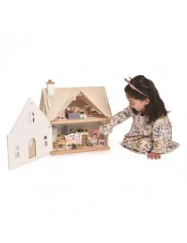 Tender Leaf Toys, Drewniany dwupiętrowy domek dla lalek z wyposażeniem