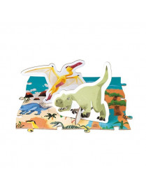 Janod, Puzzle edukacyjne z figurkami 3D Dinozaury 200 elementów 6+