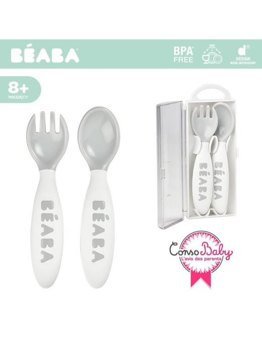 Beaba Sztućce plastikowe w etui grey