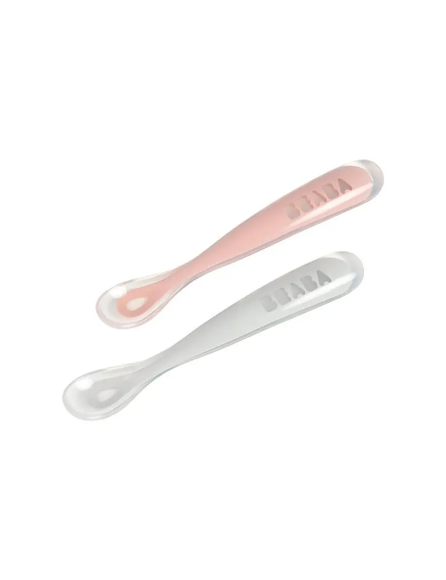 BEABA Zestaw łyżeczek silikonowych 4 m+ Old Pink, 2 szt.