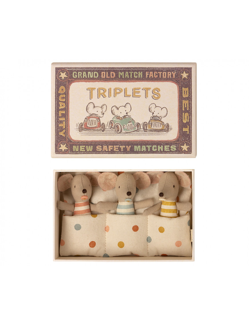 Maileg, Myszki Trojaczki - Triplets, Baby mice in matchbox