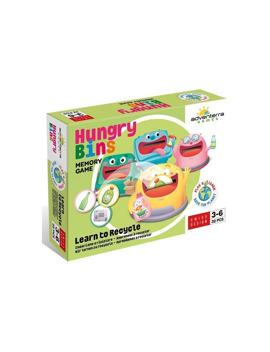 Gra planszowa memory dla dzieci Segregacja śmieci – Hungry Bins Adventerra Games