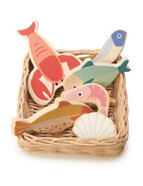 Wiklinowy koszyk z rybami i owocami morza, Tender Leaf Toys