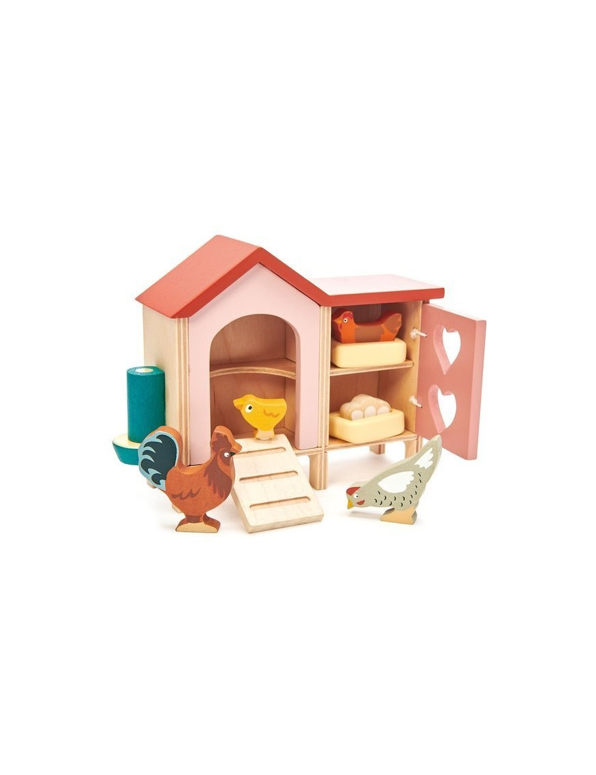Drewniane figurki do zabawy - kurnik z kurami,Tender Leaf Toys