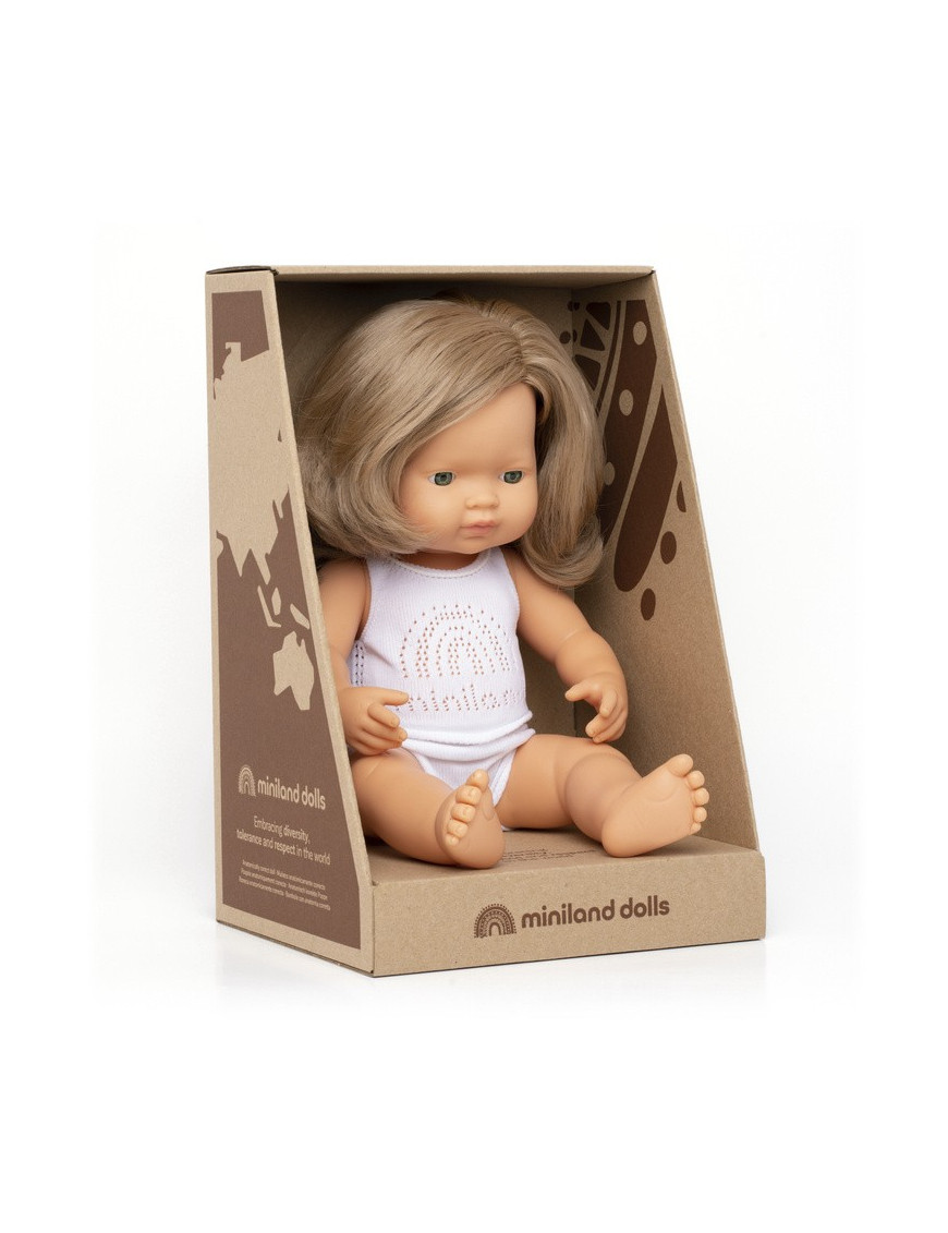 Lalka dziewczynka Europejka, Ciemny Blond, 38 cm Miniland Doll