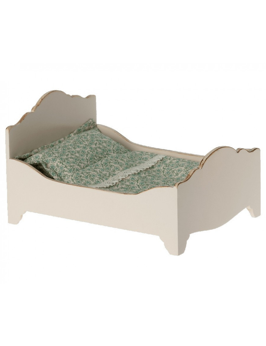 Maileg Drewniane łóżeczko z pościelą - białe