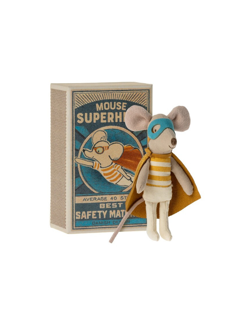 Myszka Maileg- Super hero mouse, Little brother in matchbox