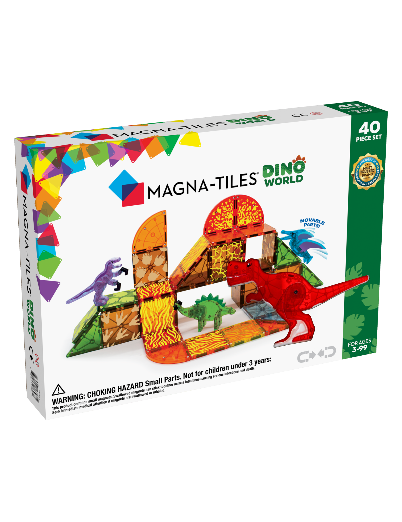 Klocki magnetyczne 40 el. z dinozaurami Dino World, Magna Tiles