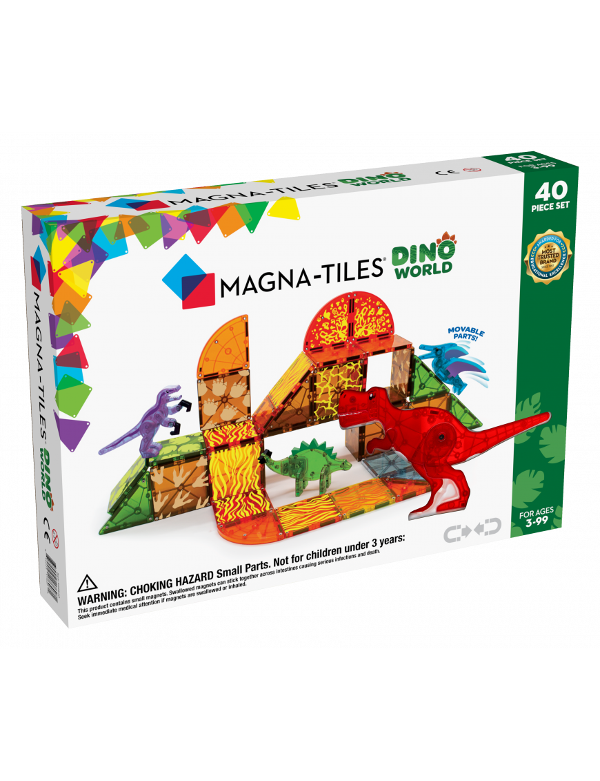 Klocki magnetyczne 40 el. z dinozaurami Dino World, Magna Tiles