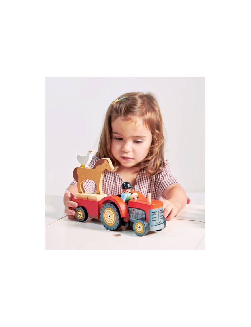 Drewniany traktor z przyczepą i akcesoriami, Tender Leaf Toys