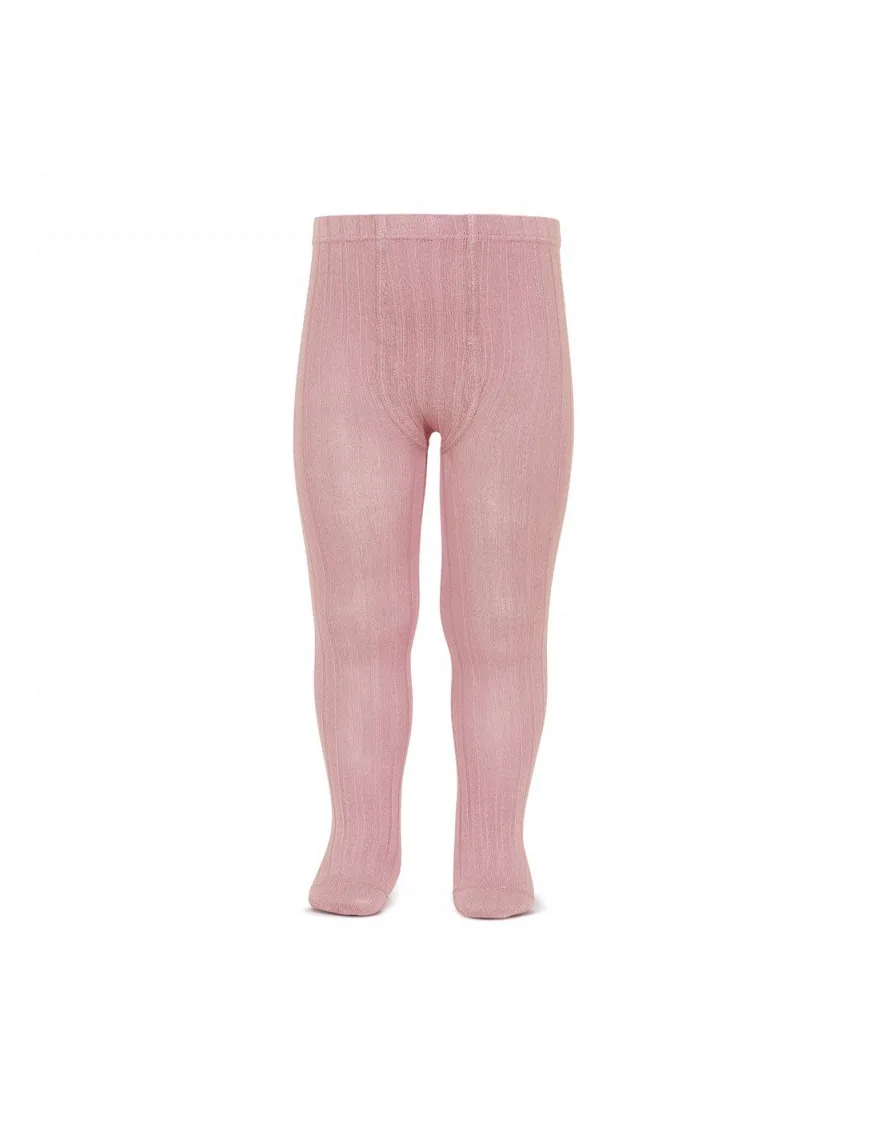 Rajstopy z prążkowanej bawełny, Condor, Pale Pink
