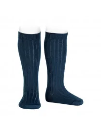 Prążkowane podkolanówki z wełną, Condor, Navy Blue
