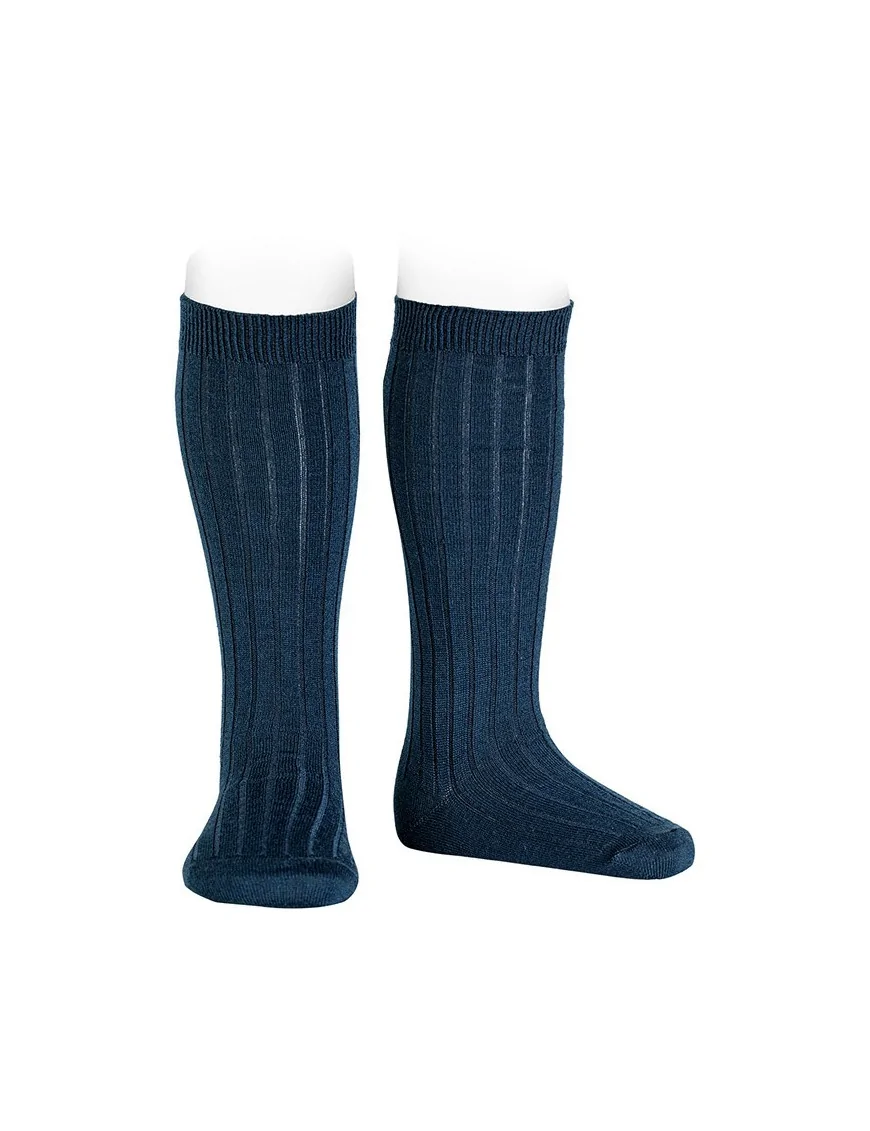 Prążkowane podkolanówki z wełną, Condor, Navy Blue