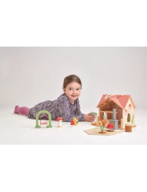 Przenośny, leśny domek z wyposażeniem i laleczkami, Tender Leaf Toys