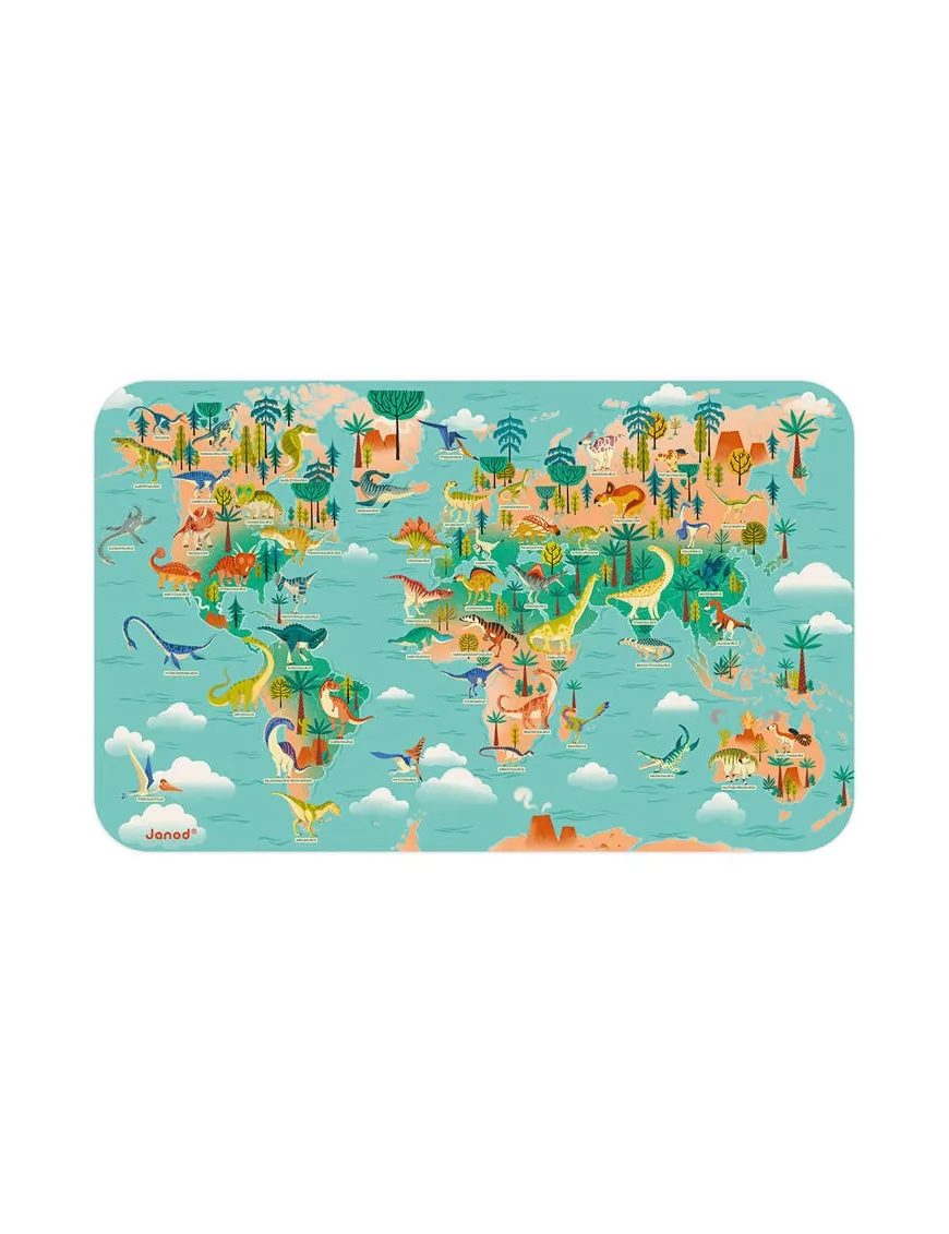 Układanka drewniana magnetyczna Mapa świata z 50 magnesami Dinozaury 7+, Janod