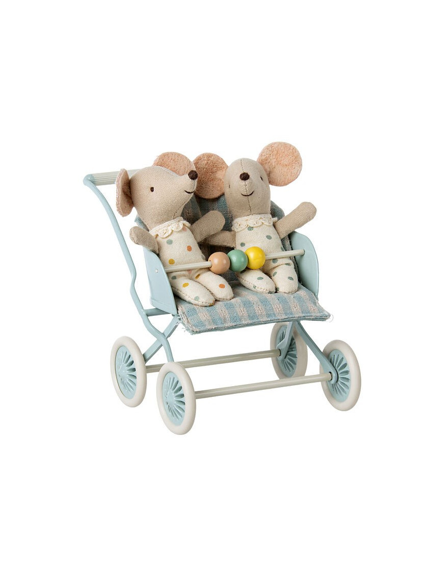 Wózek podwójny dla Myszek Maileg - Stroller, Baby - Mint