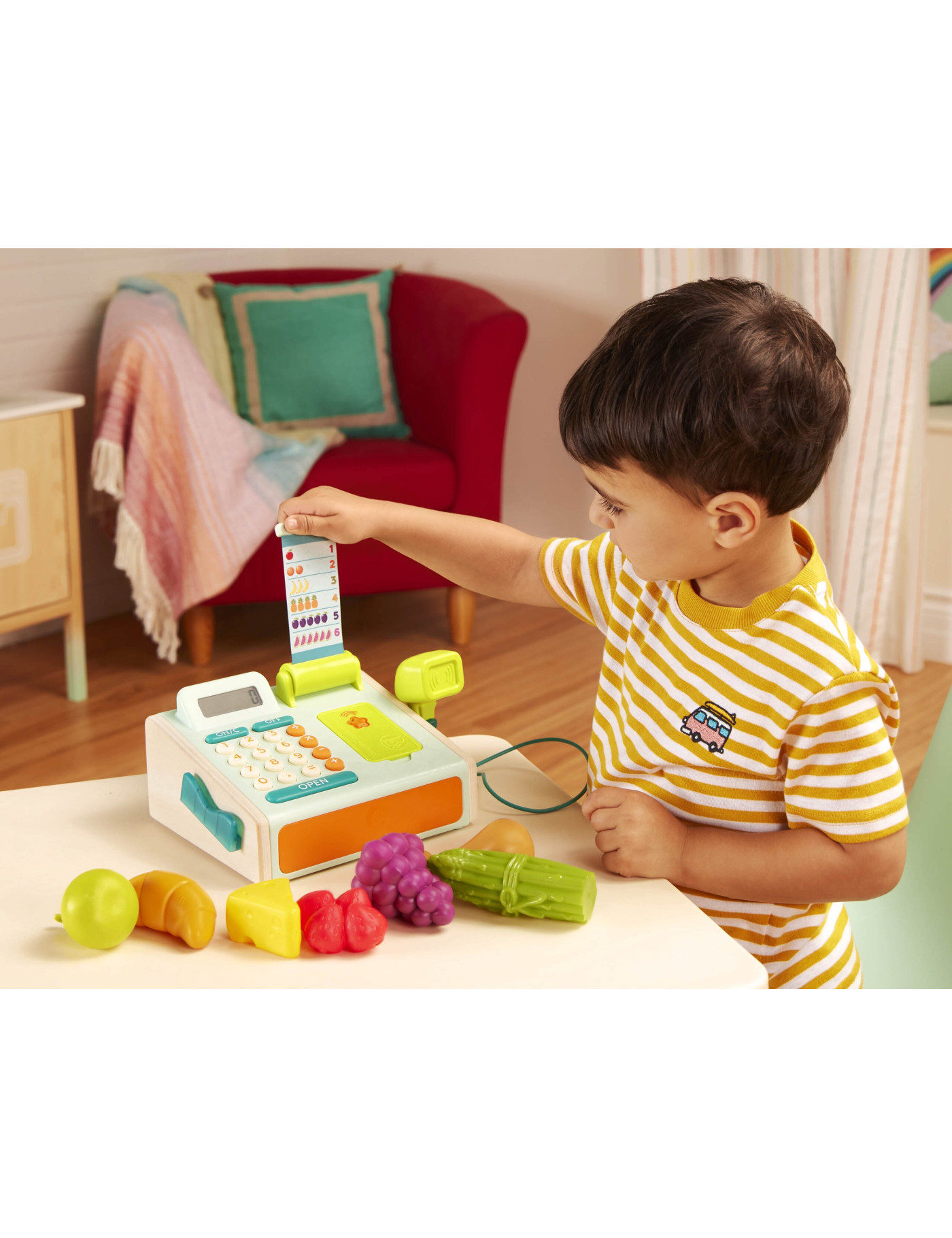 B. Toys Mini Cashier Playset – KASA FISKALNA ze skanerem i czytnikiem kart płatniczych