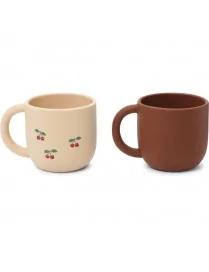 Kubki silikonowe z uchwytem 2-pak, Cherry, Konges Slojd