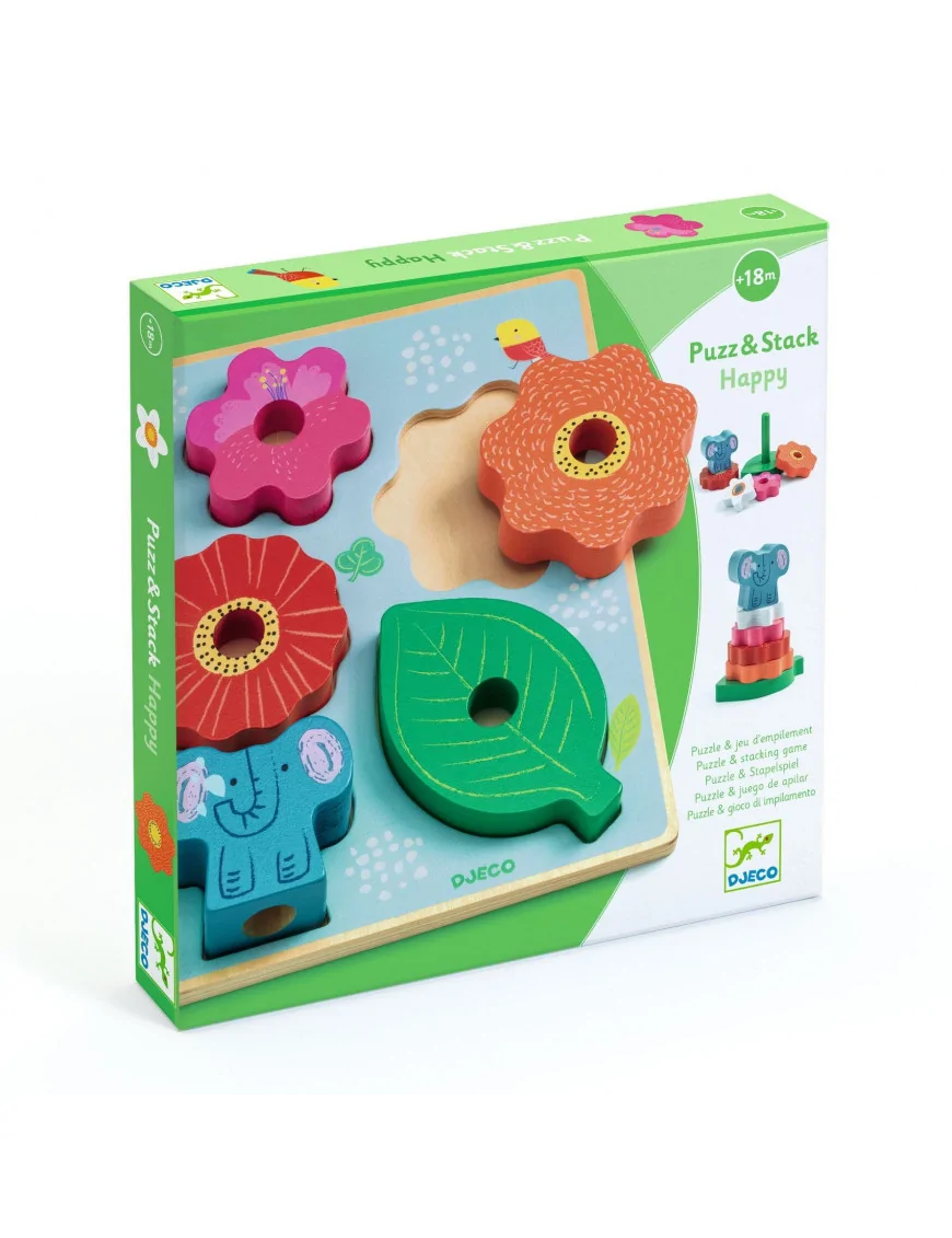 Układanka drewniana 2 w1 PUZZ & STACK HAPPY, Djeco