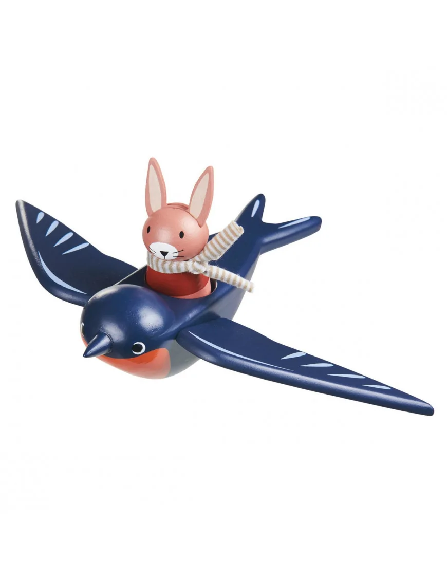 Przyjaciele - jaskółka i zajączek, drewniane figurki, Tender Leaf Toys