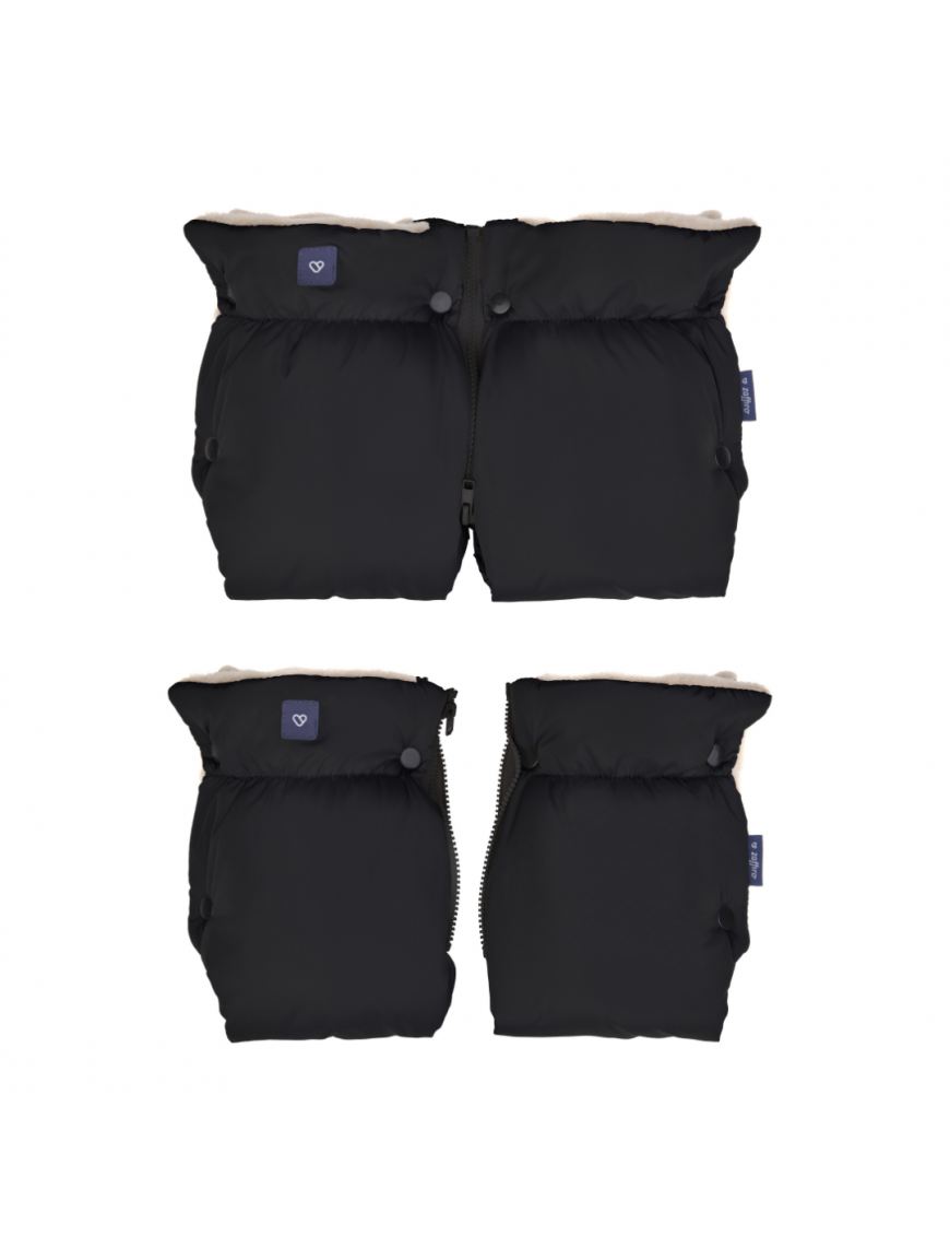 Mufka do wózka dwuczęściowa Beżowa Wełna Premium + Black, Zaffiro