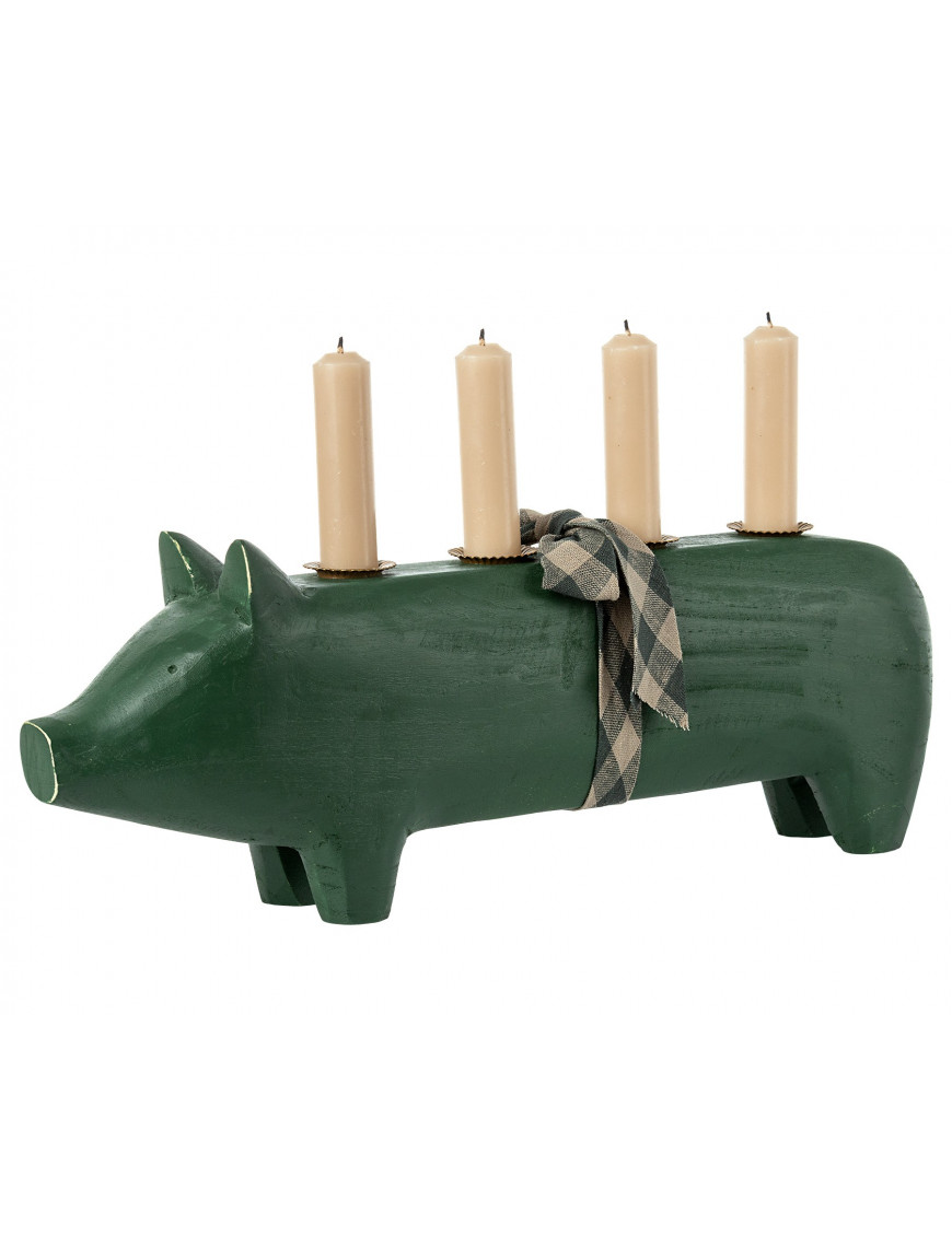 Świecznik bożonarodzeniowy Maileg - Pig candle holder, Large - Dark green