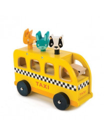 Drewniany samochód - taksówka ze zwierzątkami, Tender Leaf Toys
