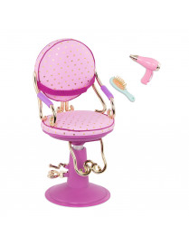 Krzesło fryzjerskie z akcesoriami – wersja różowa/lila w złote serduszka – SITTING PRETTY SALON CHAIR, Our Generation