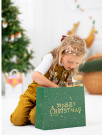 Torebka na prezenty Merry Christmas, butelkowa zieleń