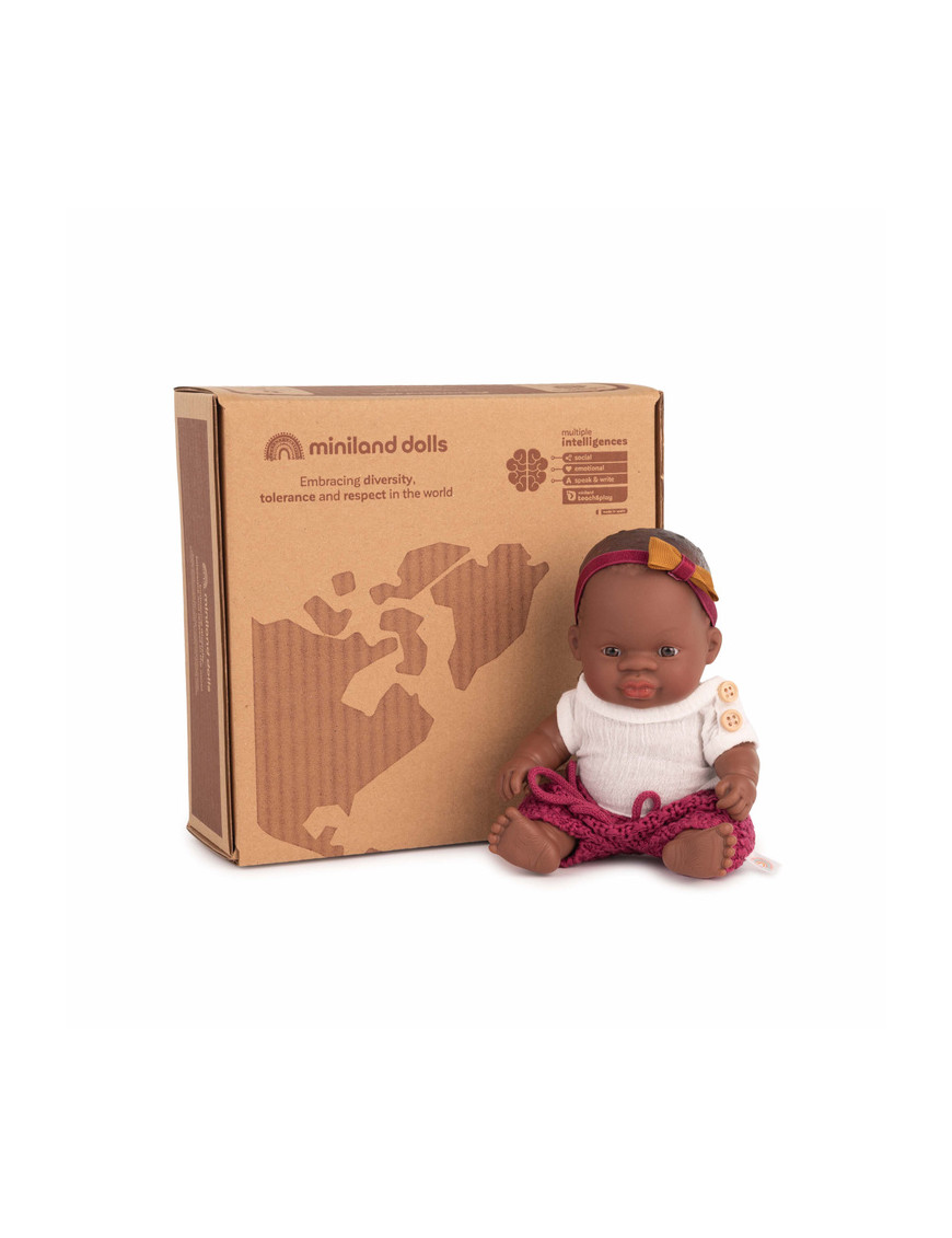 Zestaw upominkowy: Lalka dziewczynka Afrykanka 21 cm + Ubranko Miniland