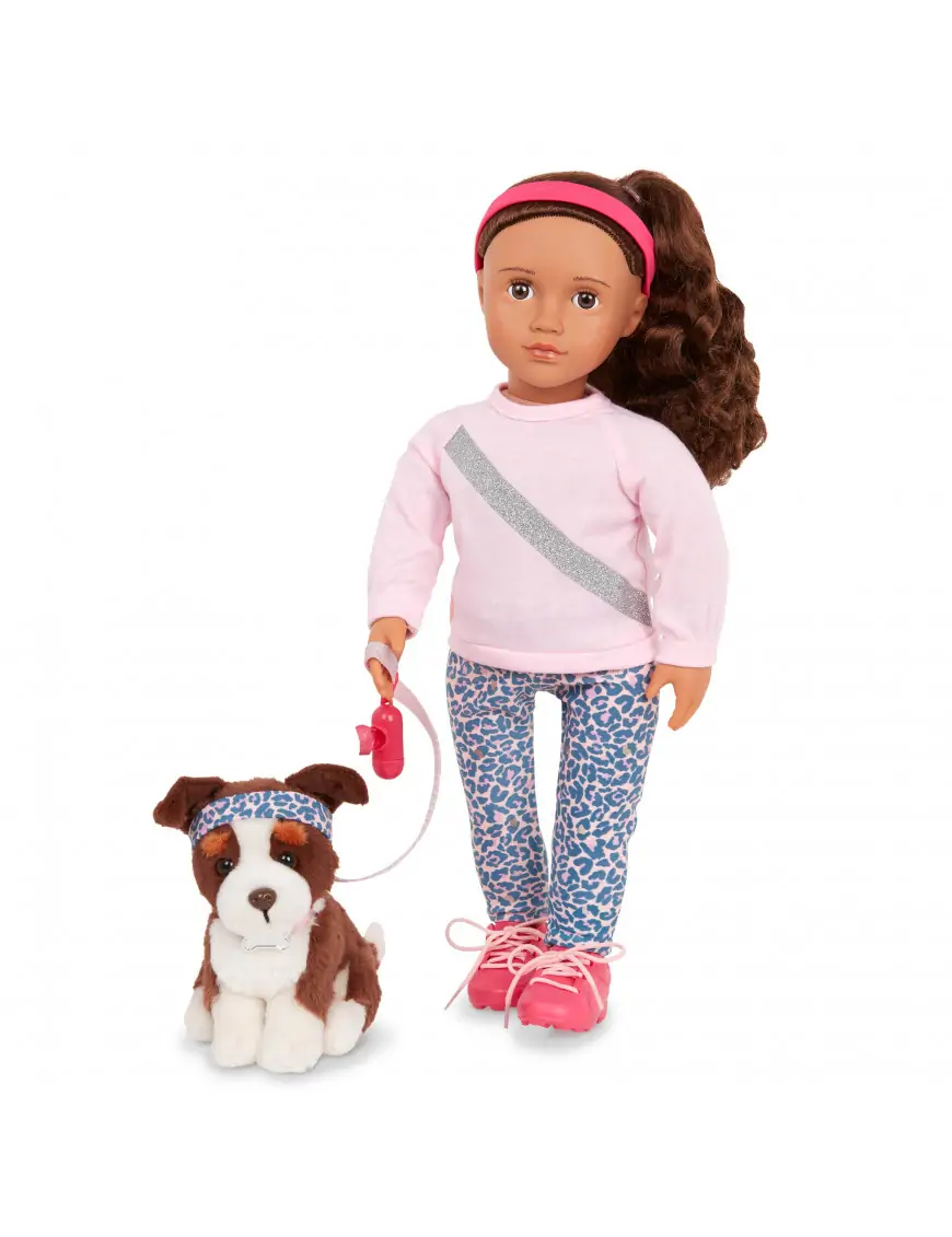Lalka NATALIA 46cm – z PIESKIEM rasy Border Collie i akcesoriami do treningu Our Generation