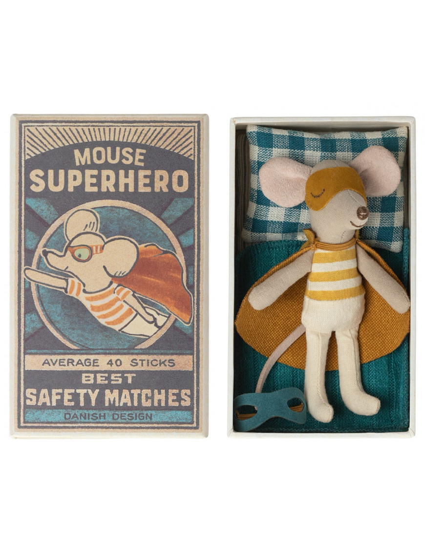 Myszka Maileg- Super hero mouse, Little brother in matchbox