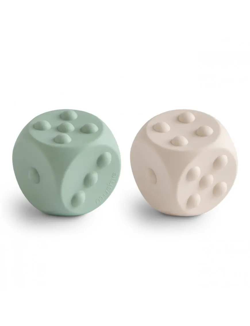 Mushie Press Toy Kostka 2-pack Cambridge Blue/Shifting Sands