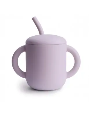 Silikonowy treningowy kubek ze słomką Soft lilac, Mushie