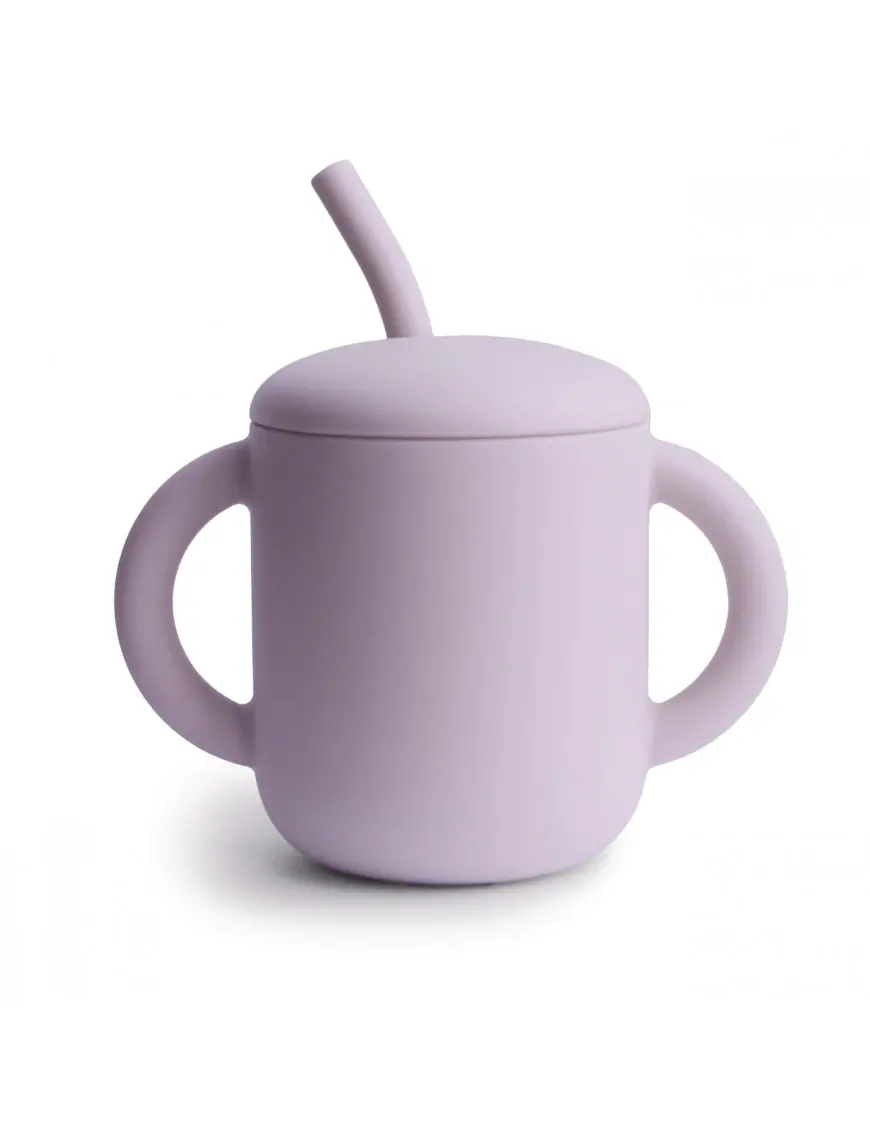 Silikonowy treningowy kubek ze słomką Soft lilac, Mushie