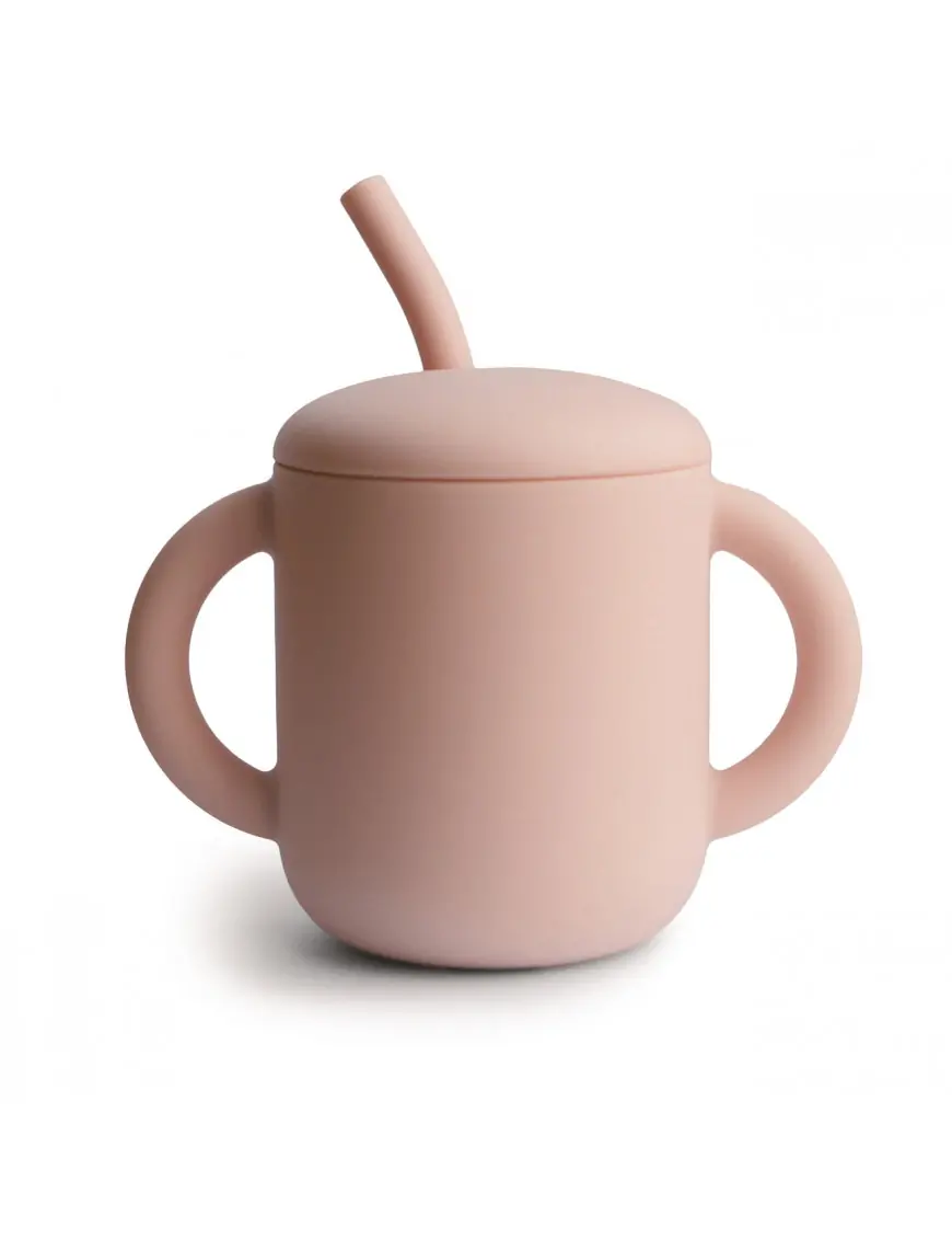 Silikonowy treningowy kubek ze słomką Blush, Mushie