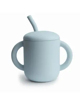 Silikonowy treningowy kubek ze słomką Powder Blue, Mushie
