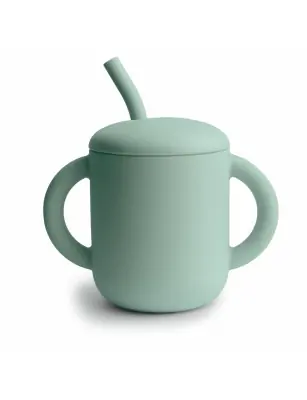 Silikonowy treningowy kubek ze słomką Cambridge Blue, Mushie