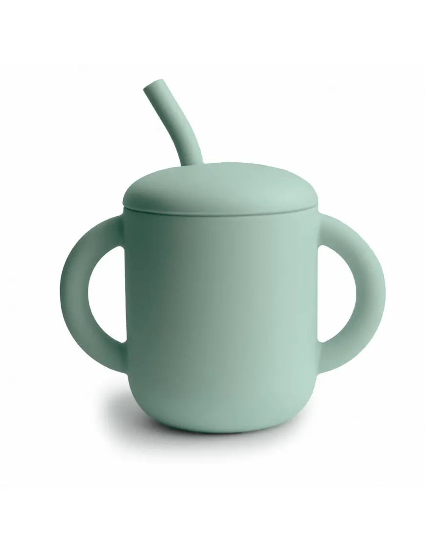 Silikonowy treningowy kubek ze słomką Cambridge Blue, Mushie