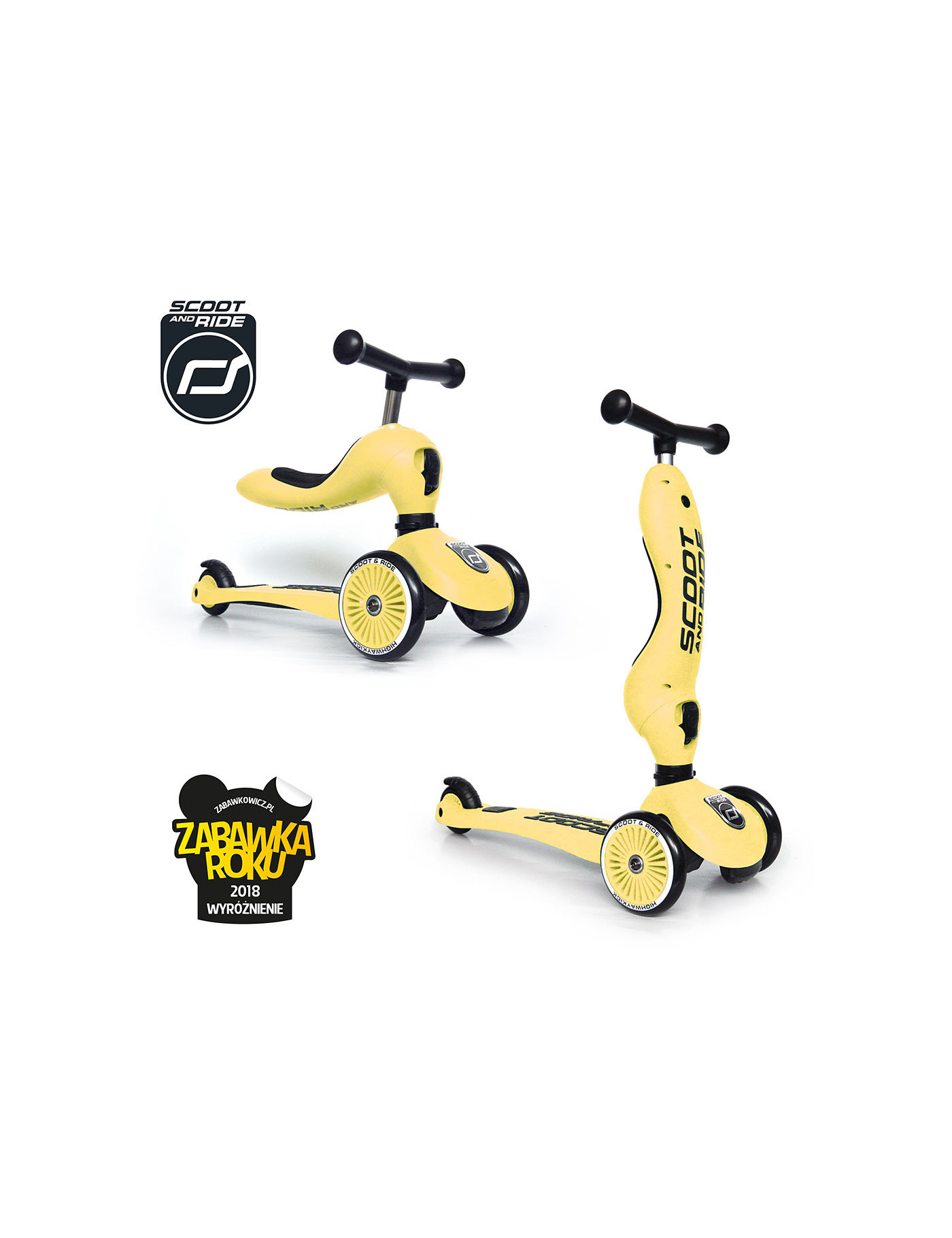 SCOOTANDRIDE Highwaykick 1 2w1 Jeździk i hulajnoga 1-5 lat Lemon