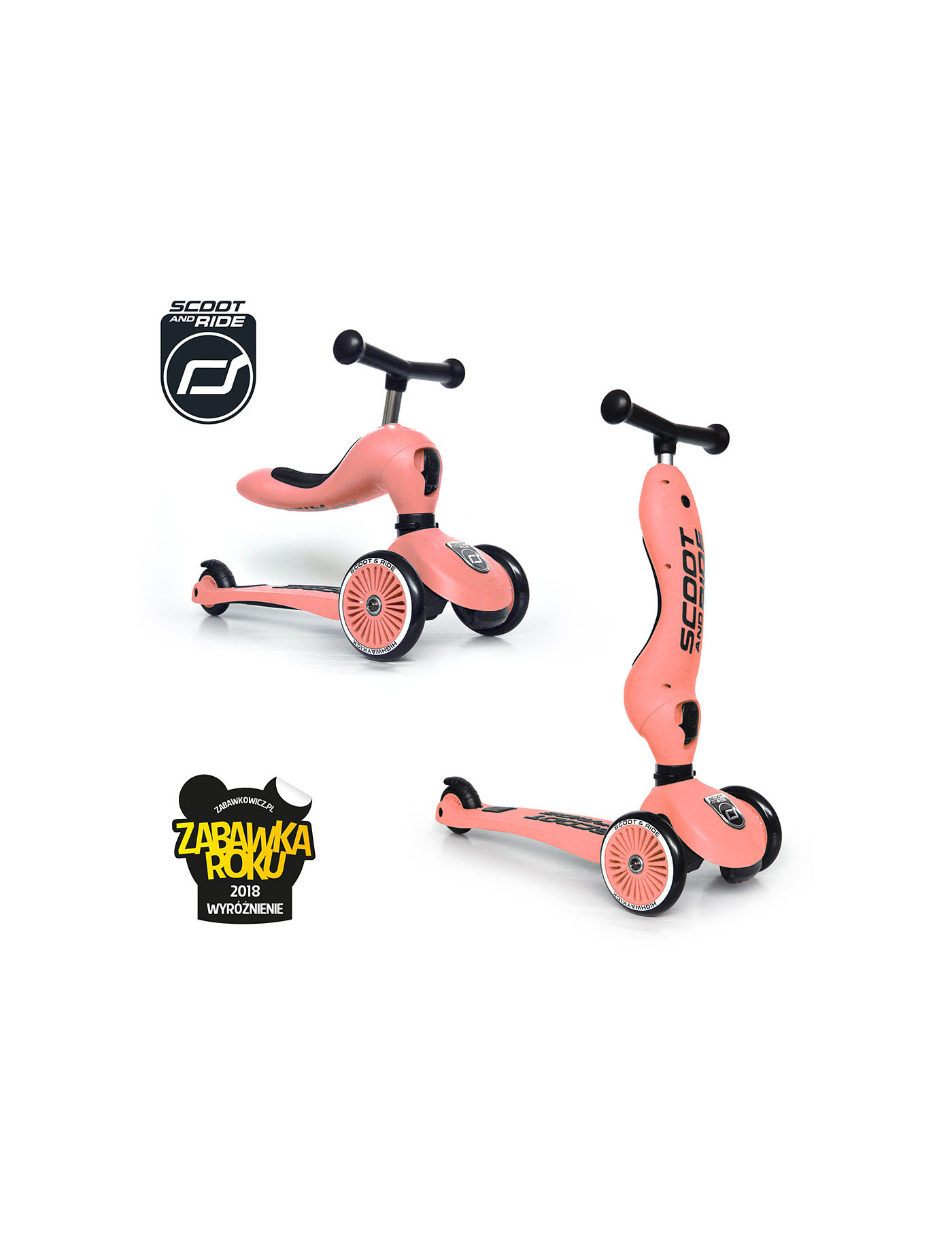SCOOTANDRIDE Highwaykick 1 2w1 Jeździk i hulajnoga 1-5 lat Peach