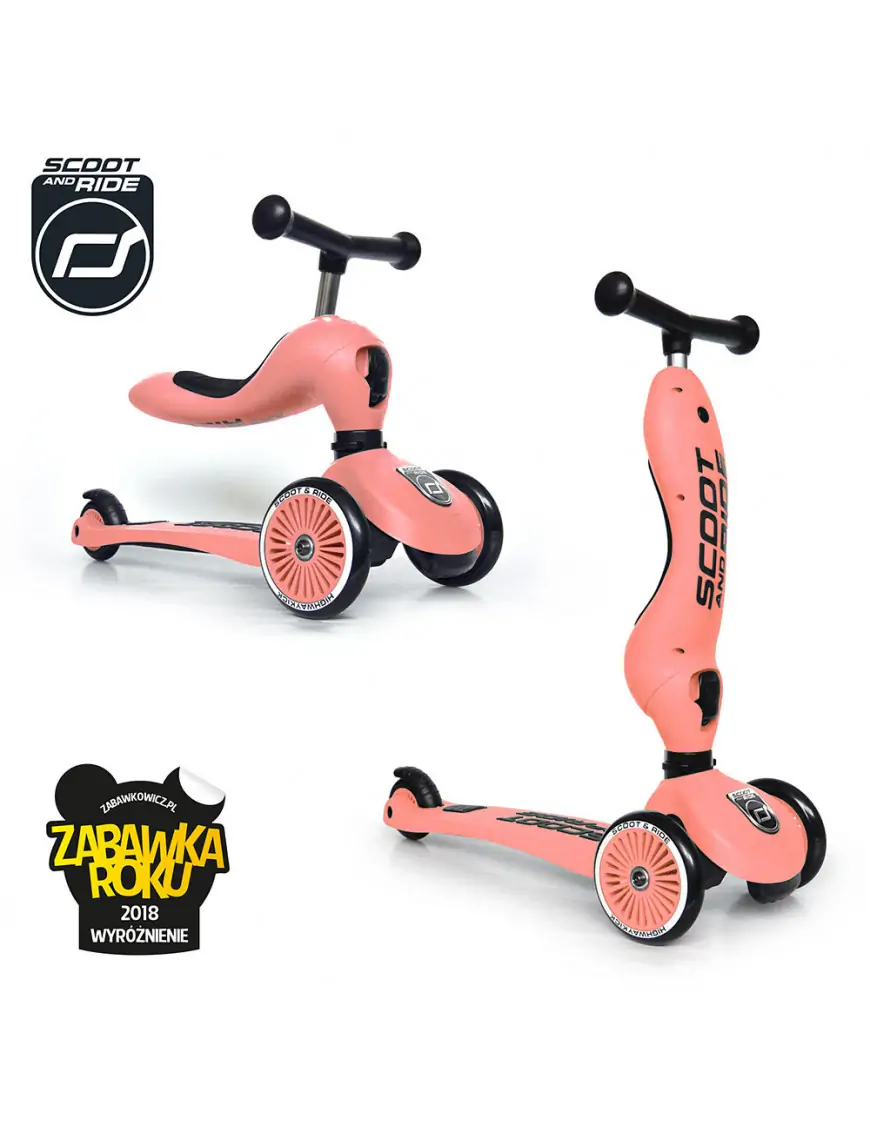 SCOOTANDRIDE Highwaykick 1 2w1 Jeździk i hulajnoga 1-5 lat Peach