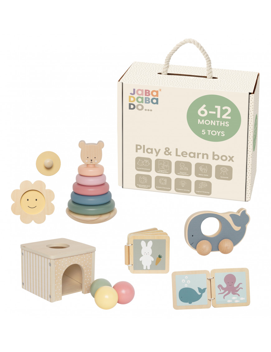 Edukacyjne pudełko 6msc + - zestaw pięciu zabawek Jabadabado