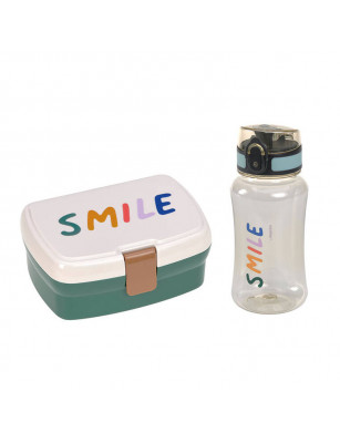 Lassig Zestaw na lunch Lunchbox + Tritanowa butelka - bidon 460 ml Little Gang Smile milky/ocean green