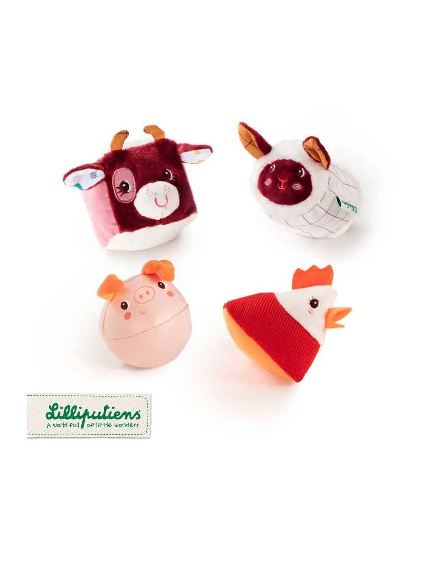 LILLIPUTIENS Zestaw 4 miękkich klocków – zwierzątek wielofunkcyjnych Farma 6 m+
