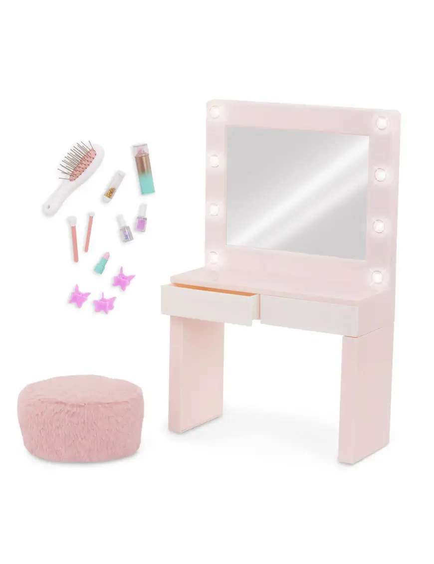 TOALETKA z podświetleniem, pufem i akcesoriami – Glam & Glow Vanity Set Our Genration