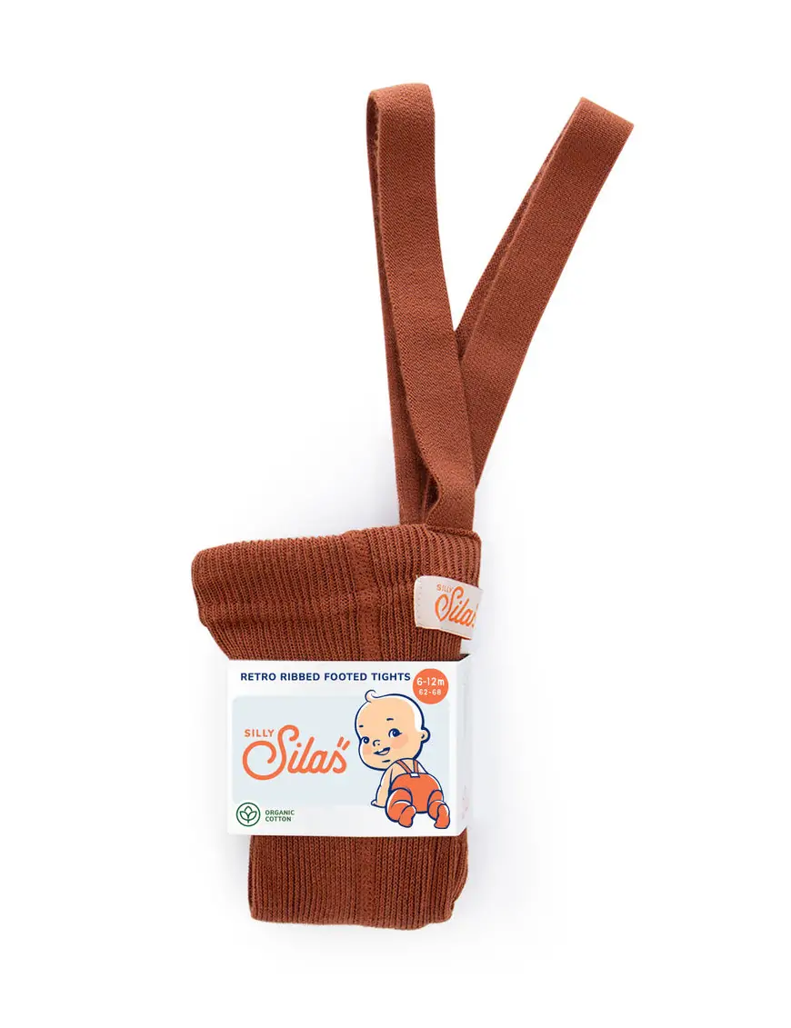 Rajstopy z organicznej bawełny z szelkami Silly Silas Cinammon