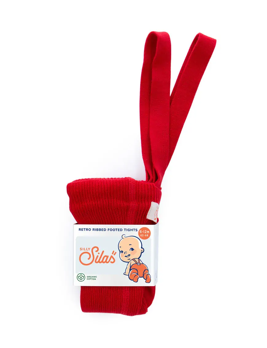 Rajstopy z organicznej bawełny z szelkami Silly Silas Red