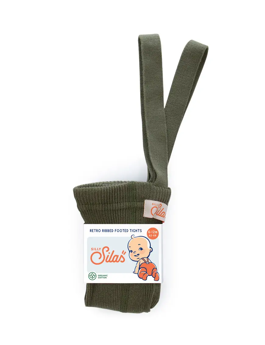 Rajstopy z organicznej bawełny z szelkami Silly Silas Olive