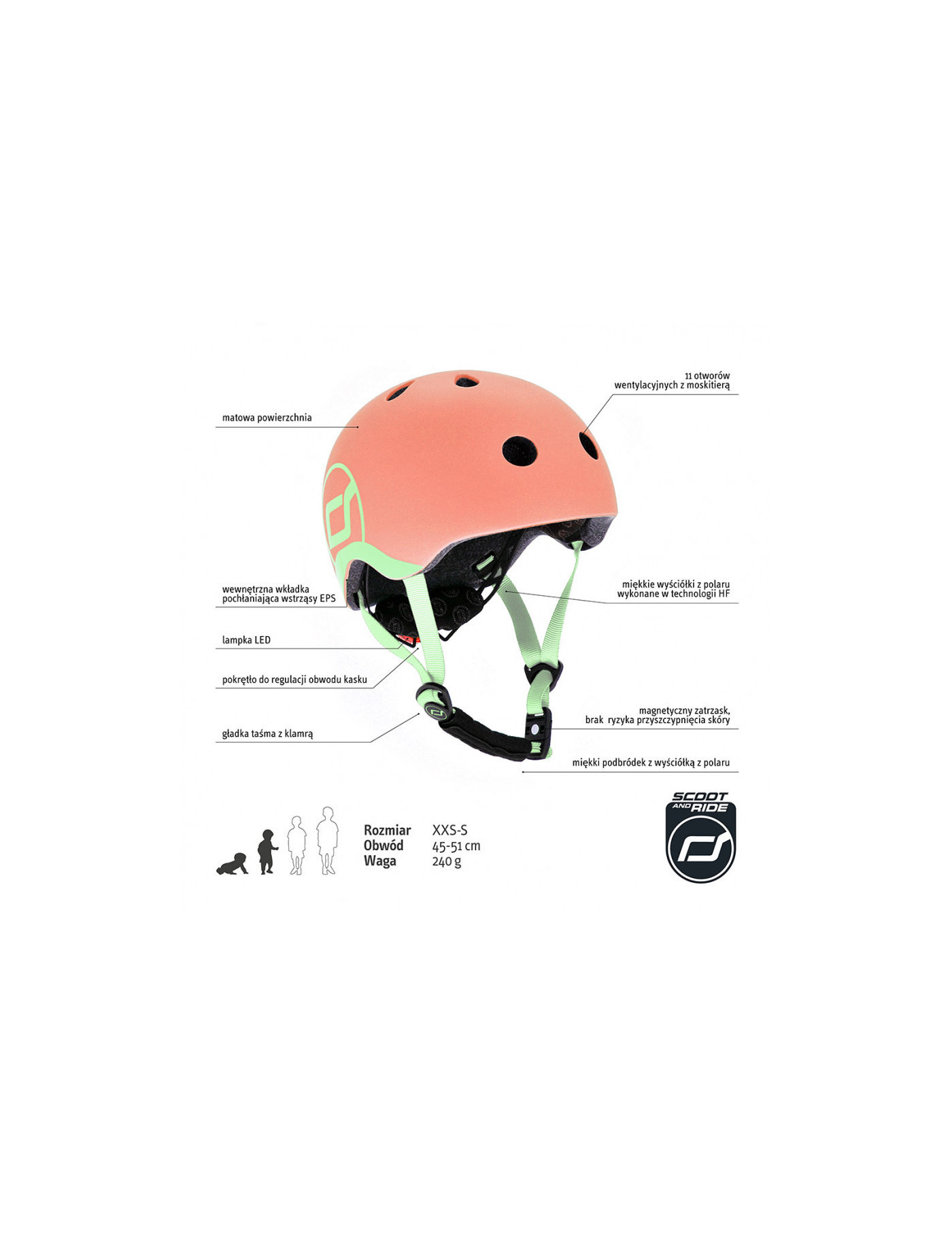 SCOOTANDRIDE Kask dla dzieci (XXS-S oraz S-M) Peach